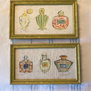 Vintage Perfume Bottles Design in Frame Set of 2